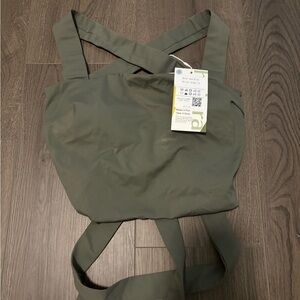 Halara open back cross green workout top